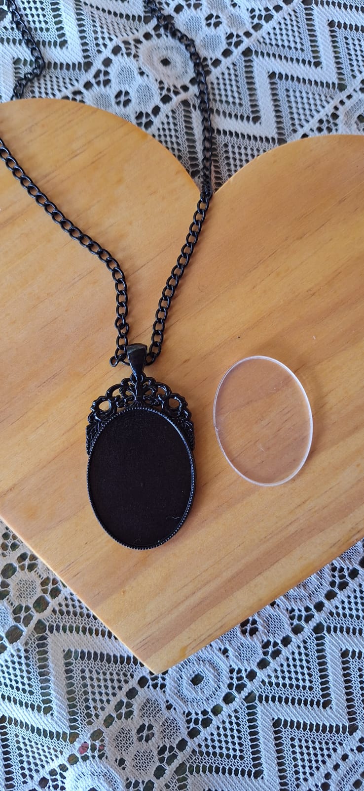Pingente Completo Oval Preto Maior 3x4